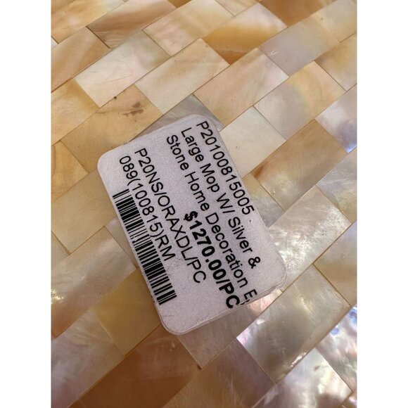 Handcrafted Mother-Of-Pearl Decorative Bowl With Ornate Metal Trim & Gem Accents - Picture 7 of 12